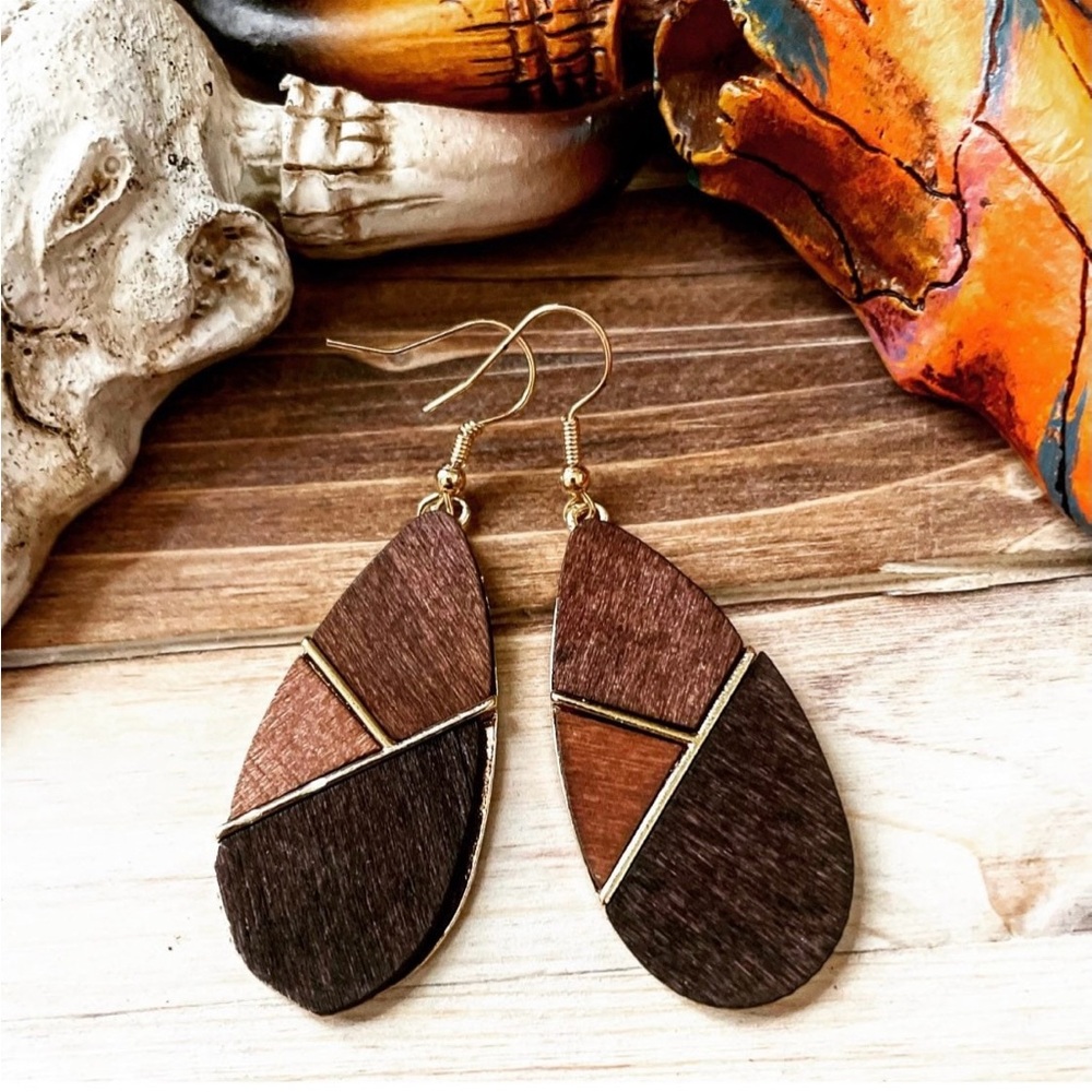 Wooden Boho Earrings,Oval Wood Earrings, Boho Earrings